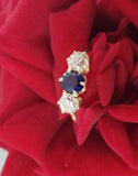 Vintage Mine Cut Diamond & Sapphire 3 stone Ring