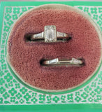 14k white gold  diamond  baguette estate mid century band