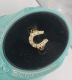 14k yellow gold horseshoe 9 diamond estate ring