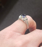 Platinum Art Deco c.20s filigree blue sapphire ring
