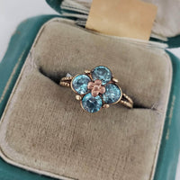 10k -14k rose & yellow gold floral c.30s blue zircon ring