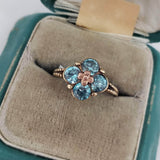 10k -14k rose & yellow gold floral c.30s blue zircon ring