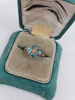 10k -14k rose & yellow gold floral c.30s blue zircon ring