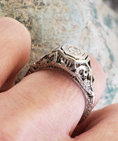 18k white gold Filigree Edwardian diamond Ring