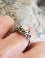 18k white gold Filigree Edwardian diamond Ring