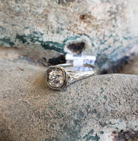 18k white gold c.1920s filigree diamond Engagement solitaire Ring