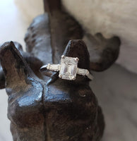 Platinum c.40s-50s Emerald Cut Diamond engagement ring