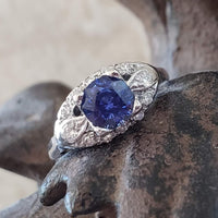 14k white gold vintage blue sapphire Deco ring