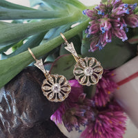platinum & 18k yellow gold estate old cut diamond earrings