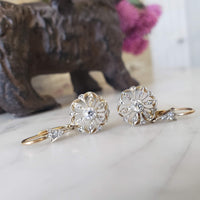 platinum & 18k yellow gold estate old cut diamond earrings