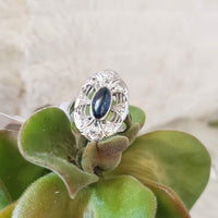 14k white gold vintage Art Deco blue sapphire filigree Ring