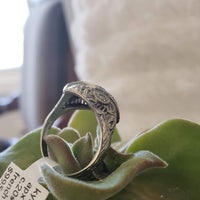 18k white gold vintage Art Deco Diamond & Sapphire filigree Ring