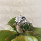 18k white gold vintage Art Deco Diamond & Sapphire filigree Ring