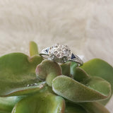 18k white gold vintage Art Deco Diamond & Sapphire filigree Ring