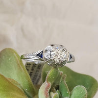 18k white gold vintage Art Deco Diamond & Sapphire filigree Ring