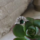 14k white gold Retro green Tourmaline & Diamond Ring