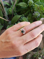 14k white gold Retro green Tourmaline & Diamond Ring