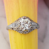 Platinum Edwardian Filigree diamond antique ring