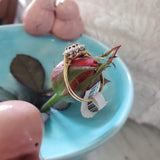 Platinum & 18k gold Vintage halo Ruby & diamond Ring