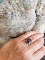 10k white gold Deco Garnet filigree Ring