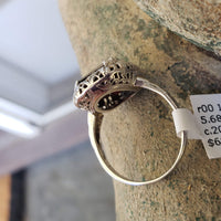 10k white gold Deco Garnet filigree Ring