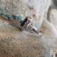 10k white gold Deco Garnet filigree Ring