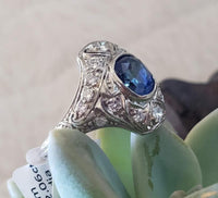 Platinum Art Deco c.20s filigree blue sapphire ring