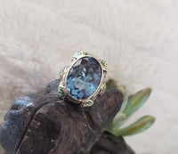 14k gold Deco enamel & blue spinel filigree ring