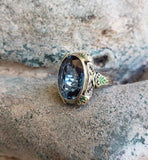 14k gold Deco enamel & blue spinel filigree ring