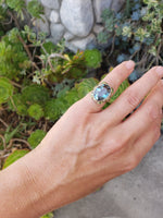 14k gold Deco enamel & blue spinel filigree ring
