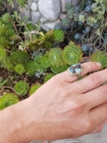 14k gold Deco enamel & blue spinel filigree ring
