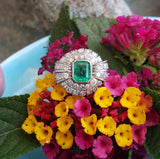14k white gold Emerald & Diamond estate Deco ring
