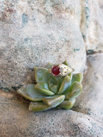18k gold two tone vintage Deco Ruby filigree ring