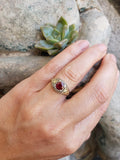 18k gold two tone vintage Deco Ruby filigree ring
