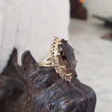 10k gold Smokey quartz marquise cocktail estate ring