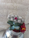 14k white gold c.20s filigree ruby & diamond necklace pin pendant