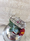 14k white gold c.20s filigree ruby & diamond necklace pin pendant