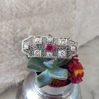 14k white gold c.20s filigree ruby & diamond necklace pin pendant