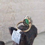 14k gold two tone estate halo Jade & Diamond ring
