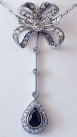 platinum Edwardian blue sapphire & diamond necklace pendant