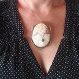 14k gold c.1920s filigree carved shell cameo brooch pendant BIG