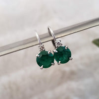 14k white gold Emerald & Diamond lever back Earrings