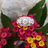 14k white gold old cut diamond three stone ring