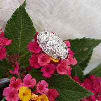 14k white gold old cut diamond three stone ring