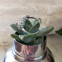 14k white gold old cut diamond three stone ring
