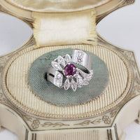 14k white Pink Sapphire & Diamond estate Retro Ring