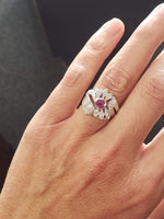 14k white Pink Sapphire & Diamond estate Retro Ring