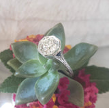 Platinum Art deco c.1920s filigree 1.43ct diamond & sapphire ring