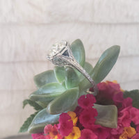Platinum Art deco c.1920s filigree 1.43ct diamond & sapphire ring