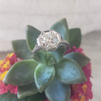 Platinum Art deco c.1920s filigree 1.43ct diamond & sapphire ring